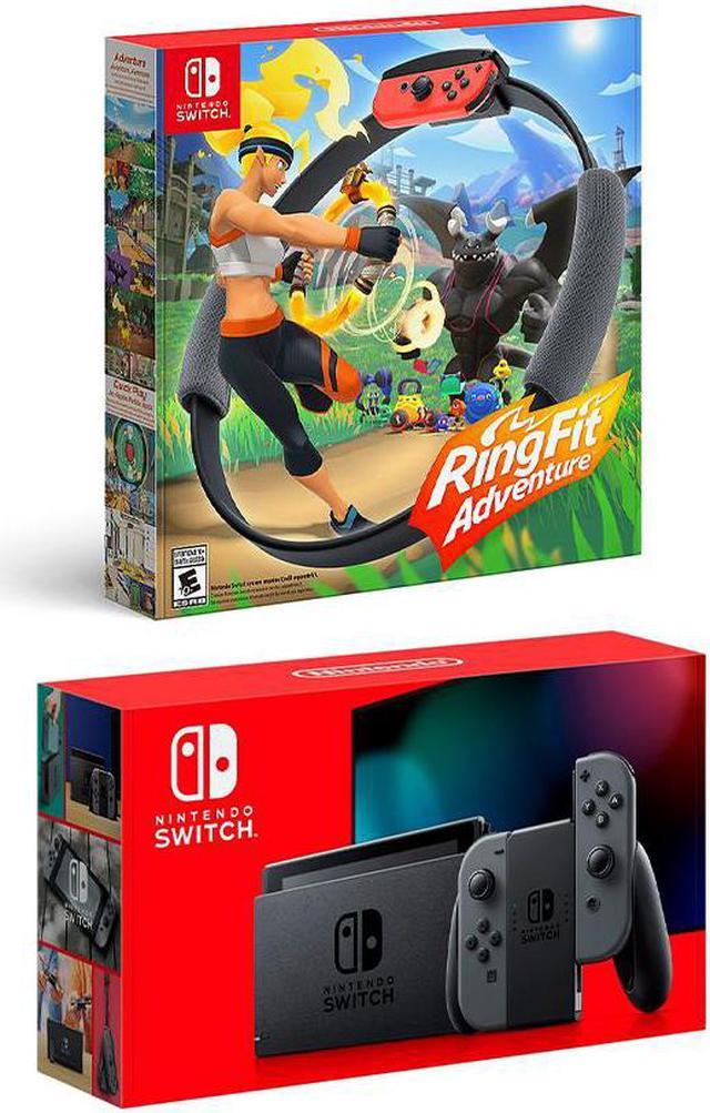 New Nintendo Switch Gray Joy-Con Console Bundle with Ring Fit Adventure  Set: Game, Ring-Con and Leg Strap - Best Fitness Game! 