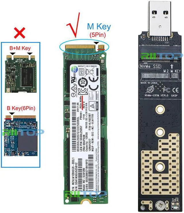 Alt view image 2 of 6 - M.2 NVME SSD to USB Adapter Converter Gen2 10Gbps for M Key PCIe NVMe SSD 2280 2260 2242 2230 mm Realtek RTL9210 Chipset