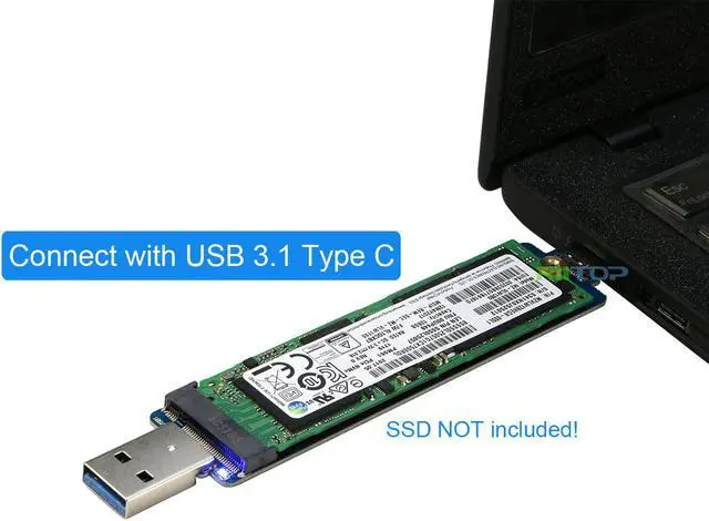 Alt view image 4 of 7 - RIITOP PCIe M.2 NVMe SSD to USB Adapter Card with USB 3.1 Type C and Type A Dual Ports (No Need Cable) for Samsung 970 960 series WD Black Intel Crucial NVMe M key SSD