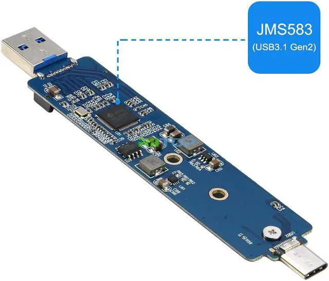Alt view image 6 of 7 - RIITOP PCIe M.2 NVMe SSD to USB Adapter Card with USB 3.1 Type C and Type A Dual Ports (No Need Cable) for Samsung 970 960 series WD Black Intel Crucial NVMe M key SSD