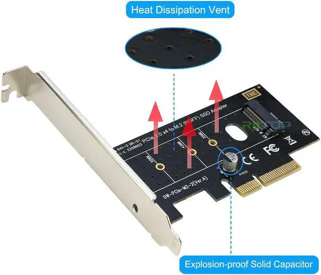 Alt view image 6 of 7 - RIITOP NVMe PCIe Adapter NVMe to PCIe 3.0/4.0 x4 Converter Card Support 2230, 2242, 2260 2280 mm M.2 NVMe SSD