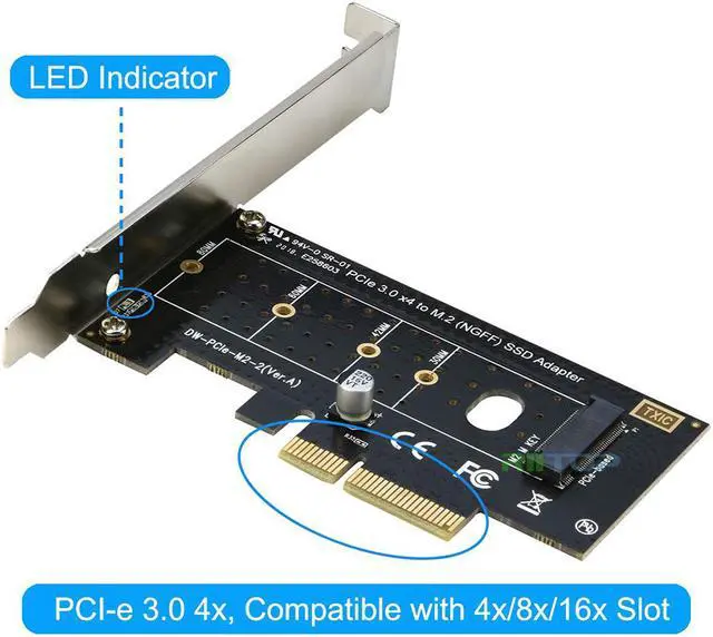 Alt view image 4 of 7 - RIITOP NVMe PCIe Adapter NVMe to PCIe 3.0/4.0 x4 Converter Card Support 2230, 2242, 2260 2280 mm M.2 NVMe SSD