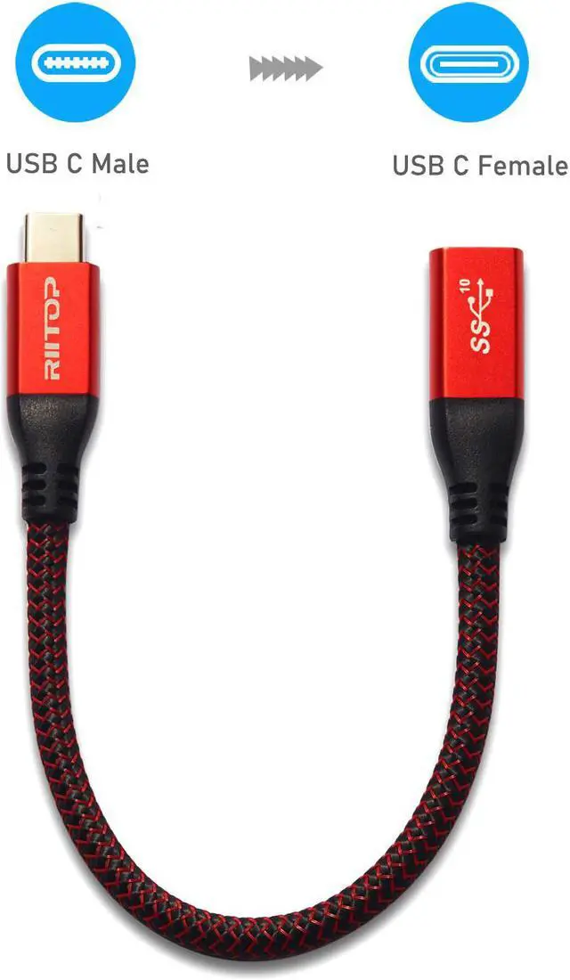 Alt view image 4 of 7 - USB Type C Extension Cable 7.8 inch, RIITOP USB 3.1 Gen2 10Gbps Type C Male to Female Extension Charging & Sync for iPad Mini 2021, M1 MacBook Pro Air iPad Pro Dell XPS Surface Book and More