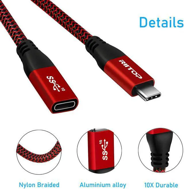 Alt view image 6 of 7 - USB Type C Extension Cable 7.8 inch, RIITOP USB 3.1 Gen2 10Gbps Type C Male to Female Extension Charging & Sync for iPad Mini 2021, M1 MacBook Pro Air iPad Pro Dell XPS Surface Book and More