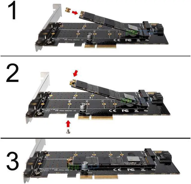 Alt view image 5 of 7 - M.2 NGFF to Desktop PCIe x4 x8 x16 Adapter Card, RIITOP NVMe SATA Dual SSD PCI Express Adapter Card Support 110mm, 80mm, 60mm, 42mm, 30mm SSD