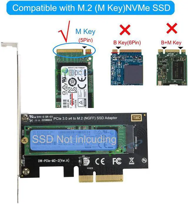 Alt view image 2 of 7 - M.2 NVMe PCIe x4 Adapter, M Key M.2 NVMe SSD to PCIE 3.0 x4 Adapter Card Full Speed for M Key M.2 NVMe SSD 2280 mm