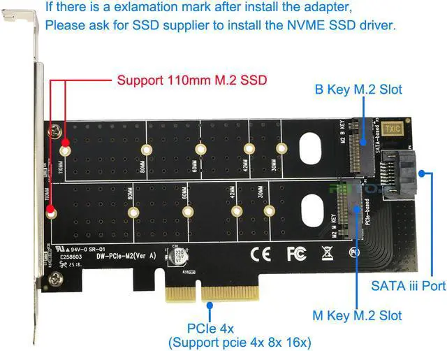 Alt view image 6 of 7 - M.2 NGFF to Desktop PCIe x4 x8 x16 Adapter Card, RIITOP NVMe SATA Dual SSD PCI Express Adapter Card Support 110mm, 80mm, 60mm, 42mm, 30mm SSD