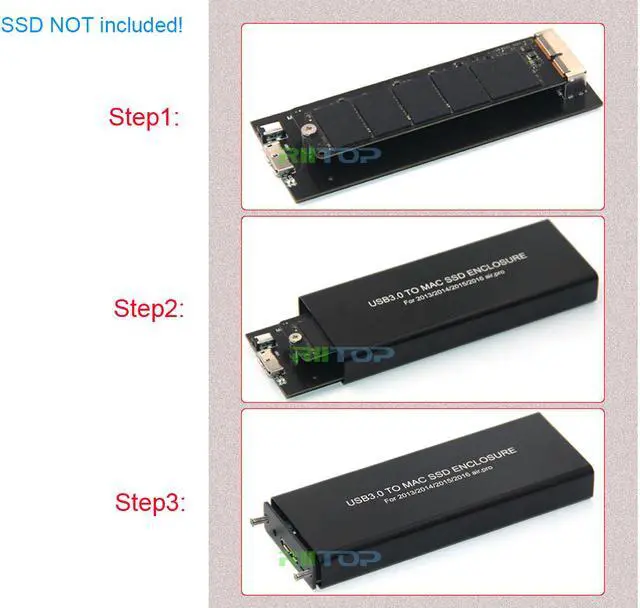 Alt view image 6 of 7 - Apple Macbook Air Pro (2013) Retina SSD Enclosure Adapter, RIITOP USB 3.0 External SSD Enclosure for Apple Macbook Air Pro A1466 A1465 A1398 A1502 SSD