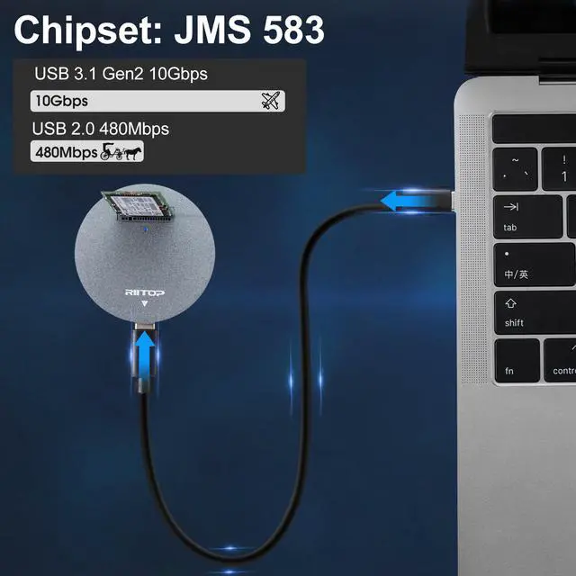 Alt view image 4 of 7 - NVMe to USB Docking Station, RIITOP External M.2 PCI-e NVMe SSD to USB-C Reader Adapter for M.2 (M Key) NVMe SSD