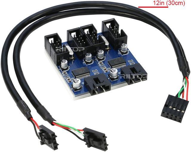 Alt view image 4 of 5 - USB 2.0 Splitter Hub Adapter, RIITOP 9Pin USB2.0 Header Male 1 to 4 Extension Splitter Cable Connector 30CM, Converter Mainboard USB 2.0 Male to 4 Male