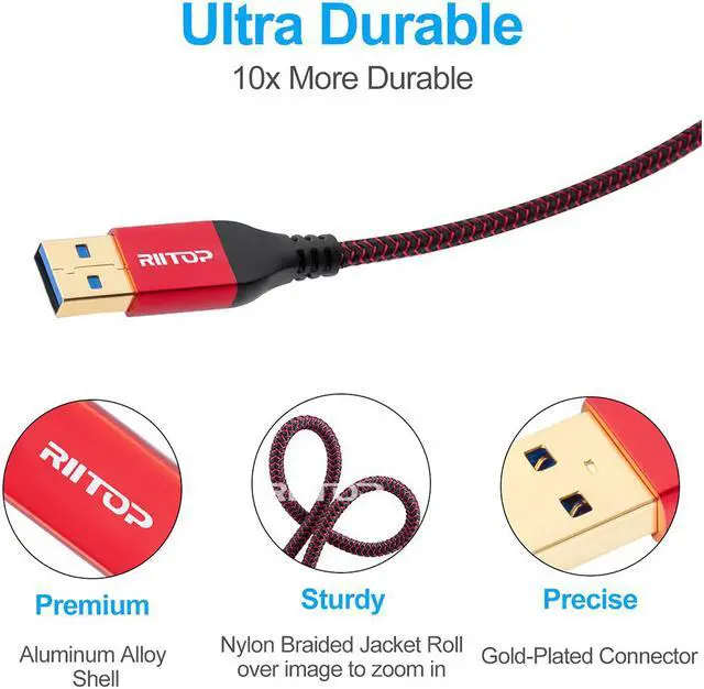 Alt view image 2 of 6 - 5Gpbs USB Extension Cable 1ft (2Pack), RIITOP USB 3.0 Type A Male to Female Extension Cable Cord 1ft 0.3M, Compatible with USB Keyboard,Mouse,Flash Drive, Hard Drive, Xbox, Printer