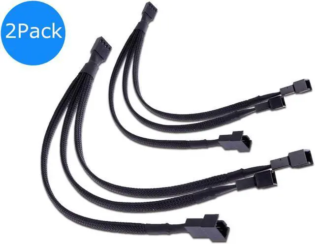 Main image of RIITOP PWM Fan Splitter Adapter Cable Sleeved Braided Y Splitter Computer PC 4 Pin Fan Extension Power Cable 1 to 3 Converter 10 inches (2 Pack)