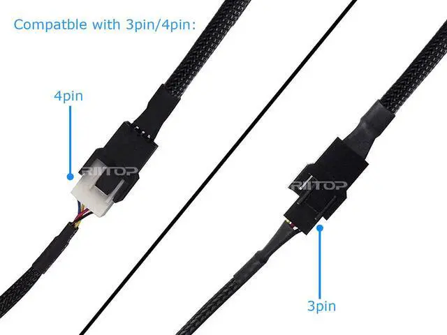 Alt view image 5 of 6 - RIITOP PWM Fan Splitter Adapter Cable Sleeved Braided Y Splitter Computer PC 4 Pin Fan Extension Power Cable 1 to 3 Converter 10 inches (2 Pack)