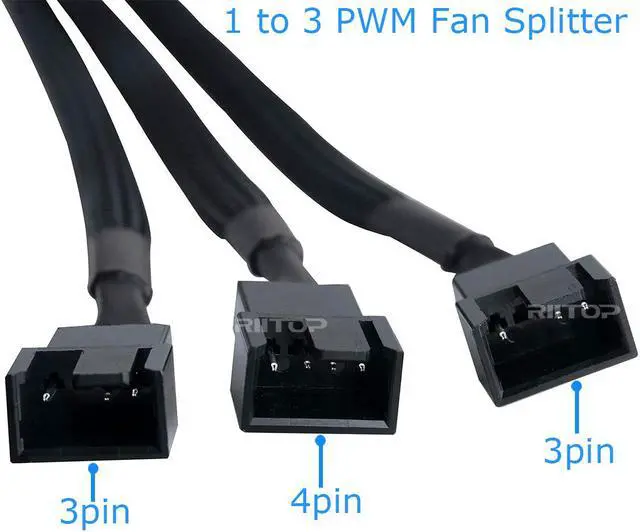 Alt view image 4 of 6 - RIITOP PWM Fan Splitter Adapter Cable Sleeved Braided Y Splitter Computer PC 4 Pin Fan Extension Power Cable 1 to 3 Converter 10 inches (2 Pack)