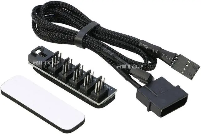 Alt view image 3 of 6 - RIITOP PWM Fan Hub PC 5 Way Splitter Sleeved PWM Fan Splitter Hub Adapter Cable for 12V Desktop Computer Cooler Case Fans 4-Pin & 3-Pin 15.7 inches (2 Pack)