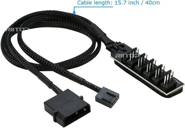 Alt view image 4 of 6 - RIITOP PWM Fan Hub PC 5 Way Splitter Sleeved PWM Fan Splitter Hub Adapter Cable for 12V Desktop Computer Cooler Case Fans 4-Pin & 3-Pin 15.7 inches (2 Pack)