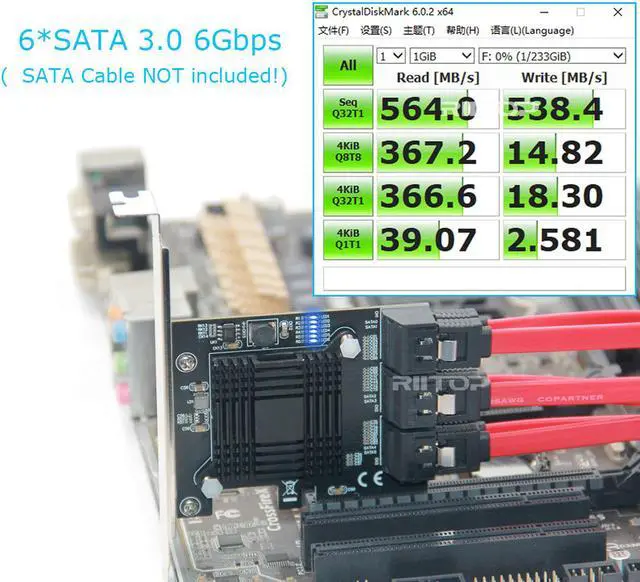 Alt view image 4 of 7 - PCIe SATA Card 6 Port, RIITOP PCI-e x4 to SATA3 6Gbps Expansion Controller with ASM1166 Chipset Non-Raid, Support 6 SATA 3.0 Devices for Desktop PC (NOT support boot system!)