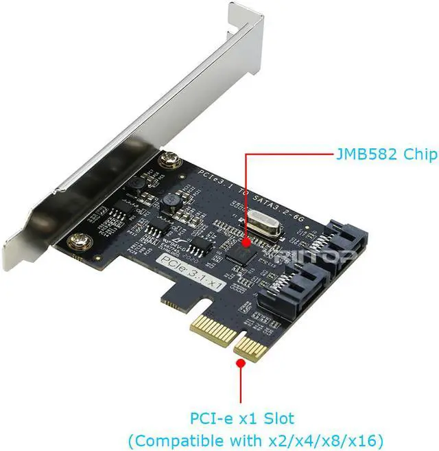 Alt view image 2 of 4 - PCI Express SATA 3 Controller Card, RIITOP 2 Port SATA III 6Gbps PCI-e Internal Adapter Converter for Desktop PC Support SSD and HDD