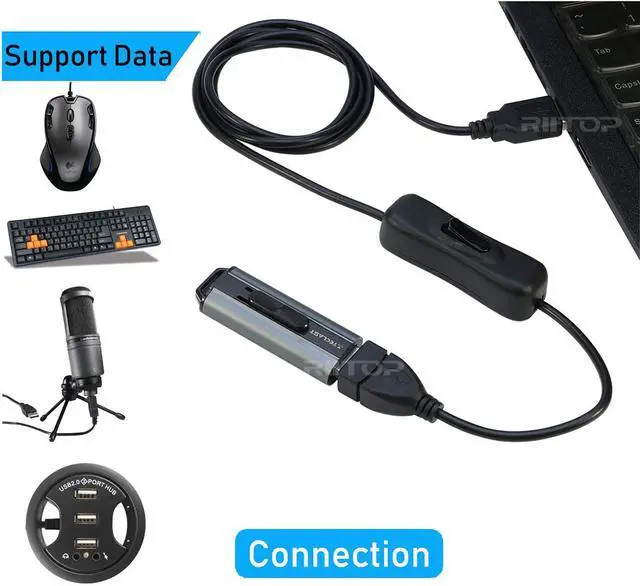 Alt view image 3 of 6 - RIITOP USB Inline Switch Extension Cable 3Ft with ON/Off Switch Button, USB Male to Female Cable Support (Data and Power) for USB Headset, LED Strips(2-Pack)