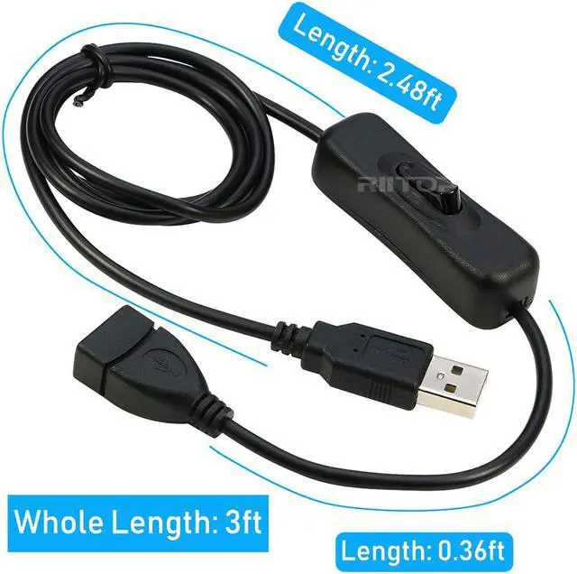 Alt view image 6 of 6 - RIITOP USB Inline Switch Extension Cable 3Ft with ON/Off Switch Button, USB Male to Female Cable Support (Data and Power) for USB Headset, LED Strips(2-Pack)