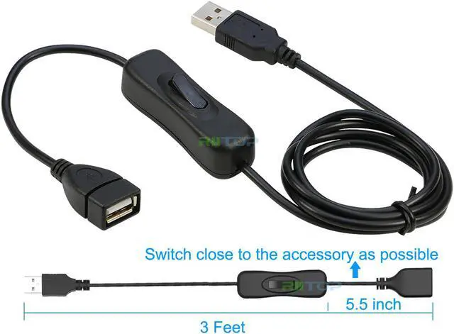 Alt view image 4 of 6 - RIITOP USB Inline Switch Extension Cable 3Ft with ON/Off Switch Button, USB Male to Female Cable Support (Data and Power) for USB Headset, LED Strips(2-Pack)