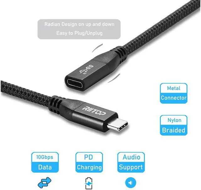 Alt view image 5 of 7 - RIITOP USB C Extension Cable 5.9 ft (2Pack), USB 3.1 Type C Male to Female Extender Cord, Gen2 10Gbps, Support Charging & Data for Nintendo Switch, MacBook Pro, Dell XPS, Oculus Quest