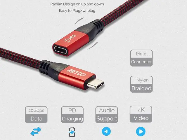 Alt view image 4 of 7 - RIITOP USB C Extension Cable 6 ft, USB 3.1 Type-C Gen2 10Gbps Male to Female Extender Cord Support Charging & Data for Nintendo Switch, MacBook Pro, Dell XPS