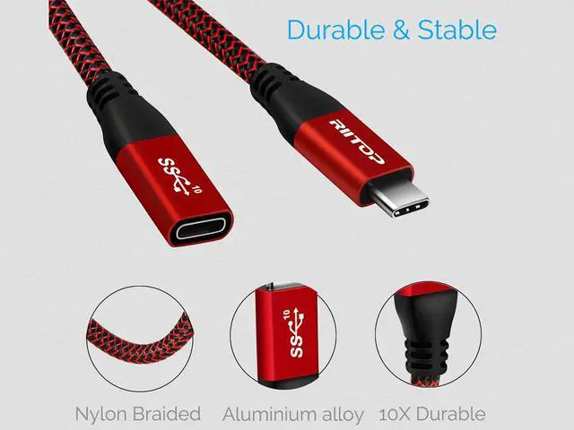 Alt view image 7 of 7 - RIITOP USB C Extension Cable 6 ft, USB 3.1 Type-C Gen2 10Gbps Male to Female Extender Cord Support Charging & Data for Nintendo Switch, MacBook Pro, Dell XPS