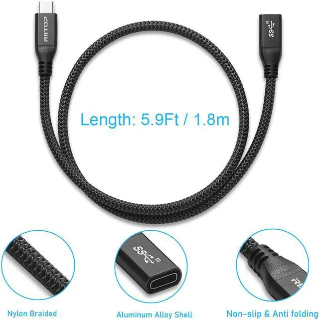 Alt view image 4 of 7 - RIITOP USB C Extension Cable 5.9 ft (2Pack), USB 3.1 Type C Male to Female Extender Cord, Gen2 10Gbps, Support Charging & Data for Nintendo Switch, MacBook Pro, Dell XPS, Oculus Quest
