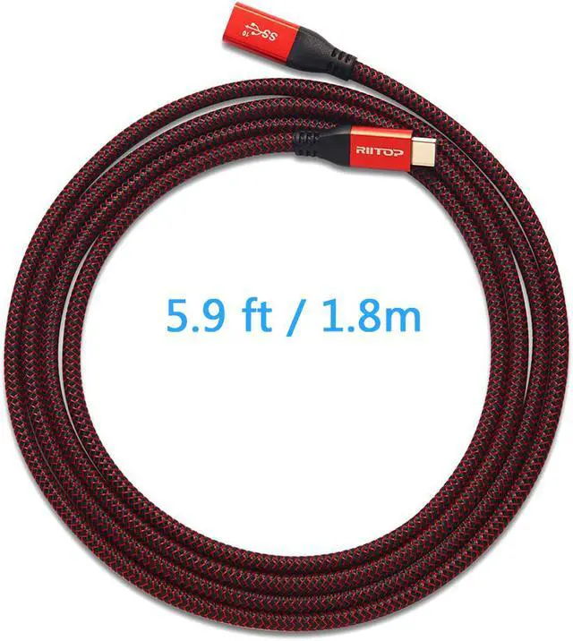 Alt view image 5 of 7 - RIITOP USB C Extension Cable 6 ft, USB 3.1 Type-C Gen2 10Gbps Male to Female Extender Cord Support Charging & Data for Nintendo Switch, MacBook Pro, Dell XPS