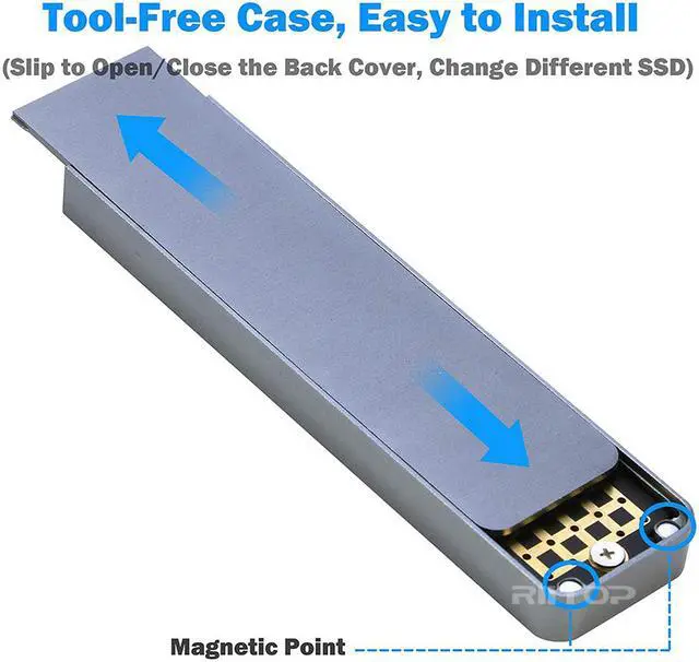 Alt view image 4 of 7 - Extermal NVMe to USB Enclosure Case 10Gbps, For PCIe NVMe M Key and B+M Key M.2 SSD, USB 3.1 Gen2 10Gpbs, Tool Free