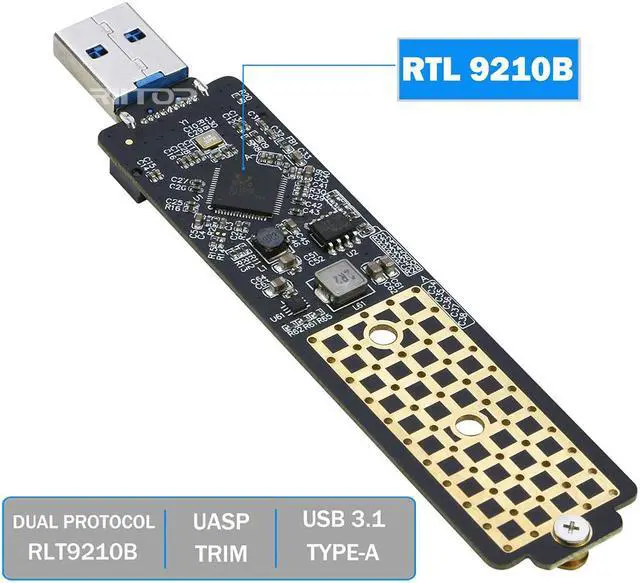 Alt view image 3 of 7 - Extermal NVMe to USB Enclosure Case 10Gbps, For PCIe NVMe M Key and B+M Key M.2 SSD, USB 3.1 Gen2 10Gpbs, Tool Free