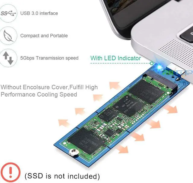 Alt view image 3 of 7 - RIITOP B Key M.2 NGFF SATA SSD to USB Adapter for M.2 2280 mm NGFF SATA SSD to USB 3.0 (No Need Cable) Converter Adaptor, USB to 2280 mm M.2 SSD Hard Drive Adapter, NGFF SSD Reader Card