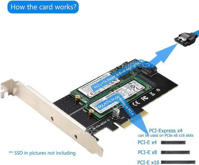 Alt view image 3 of 7 - Dual M.2 to PCIe Adapter, RIITOP M.2 NVMe SSD to PCIe Adapter & NGFF (B+M Key) SSD to SATA Controller Expansion Card for 1x NVMe SSD and 1x NGFF (SATA Based) SSD
