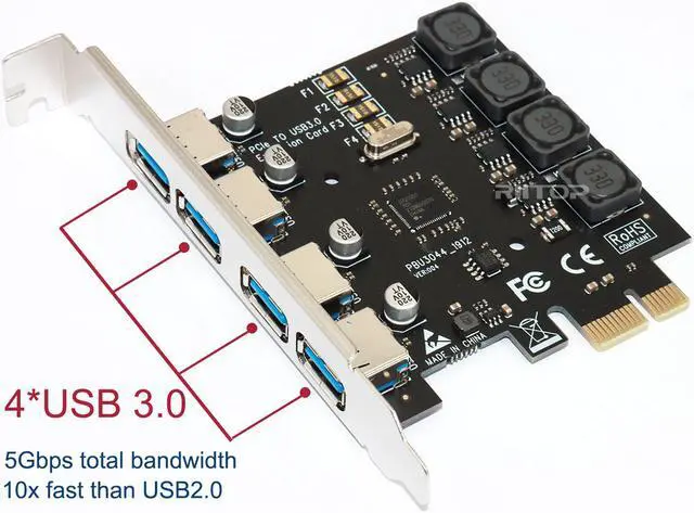Alt view image 2 of 6 - 4 Port USB3.0 PCIe Expansion Card Adapter (No need power supply), Hi Speed 5Gbps UASP For Desktop PC Computer Windows Server, XP,7, Vista, 8, 8.1, 10, Build in Self-Powered