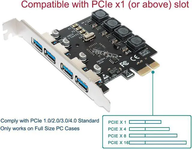 Alt view image 3 of 6 - 4 Port USB3.0 PCIe Expansion Card Adapter (No need power supply), Hi Speed 5Gbps UASP For Desktop PC Computer Windows Server, XP,7, Vista, 8, 8.1, 10, Build in Self-Powered
