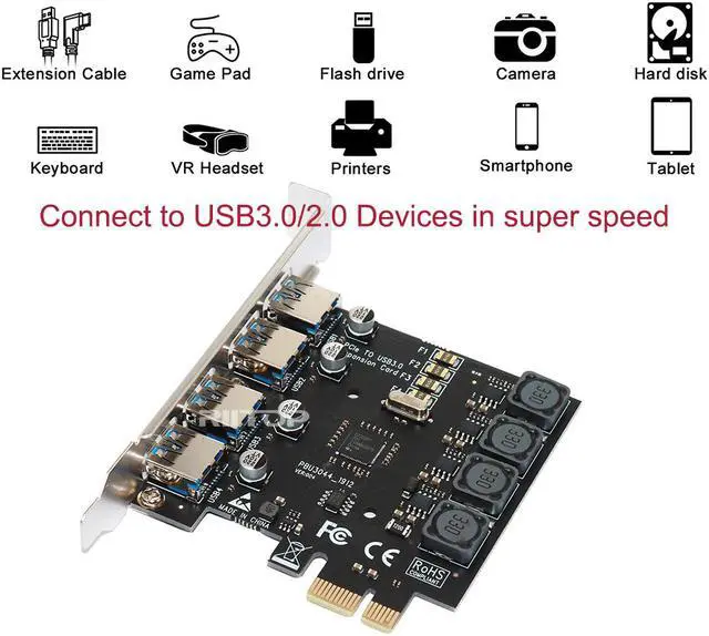 Alt view image 5 of 6 - 4 Port USB3.0 PCIe Expansion Card Adapter (No need power supply), Hi Speed 5Gbps UASP For Desktop PC Computer Windows Server, XP,7, Vista, 8, 8.1, 10, Build in Self-Powered