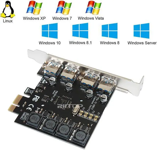 Alt view image 4 of 6 - 4 Port USB3.0 PCIe Expansion Card Adapter (No need power supply), Hi Speed 5Gbps UASP For Desktop PC Computer Windows Server, XP,7, Vista, 8, 8.1, 10, Build in Self-Powered