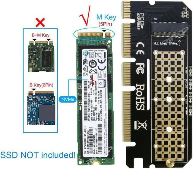 Alt view image 2 of 7 - NVMe PCIe Adapter Card, RIITOP PCIe M.2 SSD NVMe AHCI to PCIe Gen 3.0 x4 x8 x16 Full Speed Converter Card for Desktop PC, Support (M Key) M.2 SSD 2280/2260/2242/2230 mm