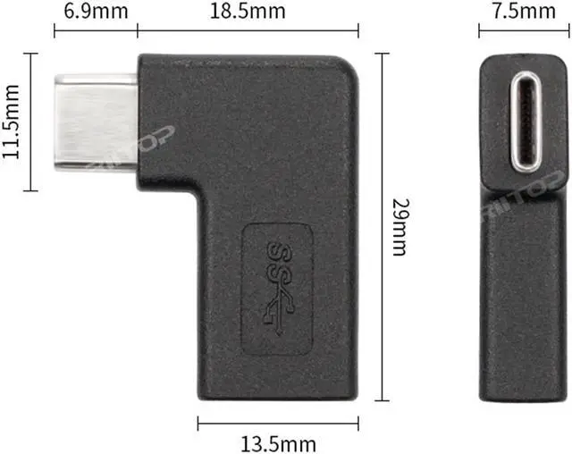 Alt view image 6 of 6 - RIITOP USB C Right Angle Adapter 2Pack, 90 Degree USB C to USB Type-C Male to Female Adapter, Support USB-C 3.1 PD 100W Quick Charge 10Gbps Data Transfer, for Laptop & Tablet & Mobile Phone -Black
