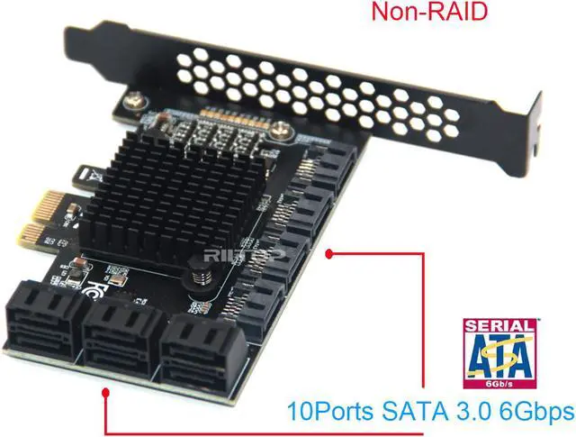 Alt view image 2 of 7 - PCIe SATA Card, 10 Port SATA Controller Expansion Card with Low Profile Bracket, AMS1166+JMB575 Non-Raid, Boot as System Disk, Support 10 SATA 3.0 Devices (PCI-e 1x or above, with SATA Cables)