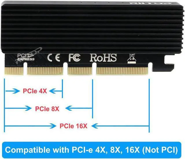 Alt view image 4 of 7 - RIITOP NVMe Adapter M.2 PCIe SSD to PCI-e x4/x8/x16 Converter Card with Heat Sink for M.2 (M Key) NVMe SSD 2280/2260/2242/2230 mm