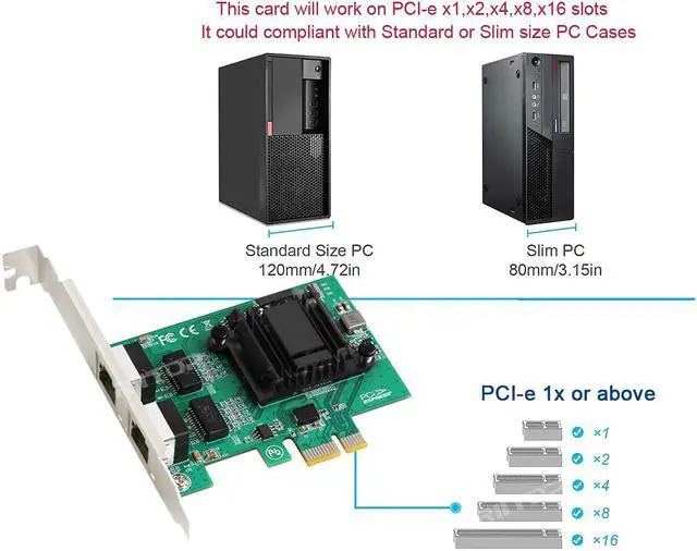 Alt view image 2 of 6 - PCIe Ethernet Network Adapter Card 1000M, RIITOP PCI Express Dual Port RJ45 Gigabit Ethernet Card for Desktop PC, Support Windows server 2008 r2, 2012, 2016, 2019, Windows 7/8/10/11,Linux