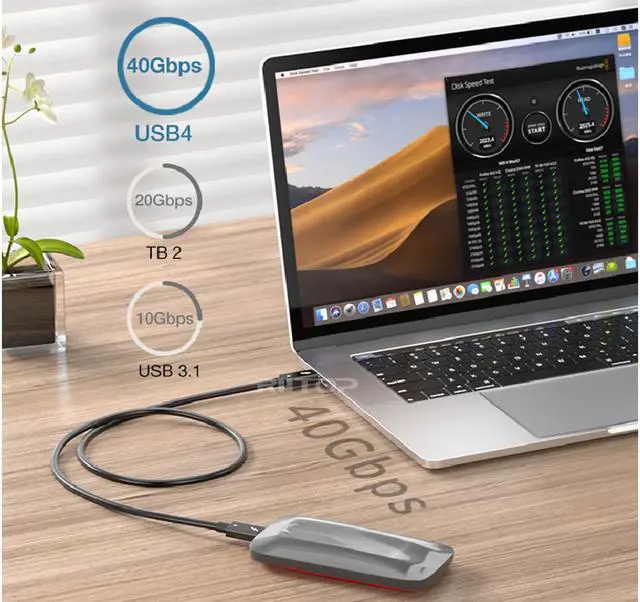 Alt view image 2 of 7 - Thunderbolt 4 Cable (40Gbps/6.6ft), Supports 8K Display / 100W PD Charging,USB4 USB C to C Cable For External SSD, eGpu, USB-C Docking Station,MacBooks, iPad Pro, Hub and More