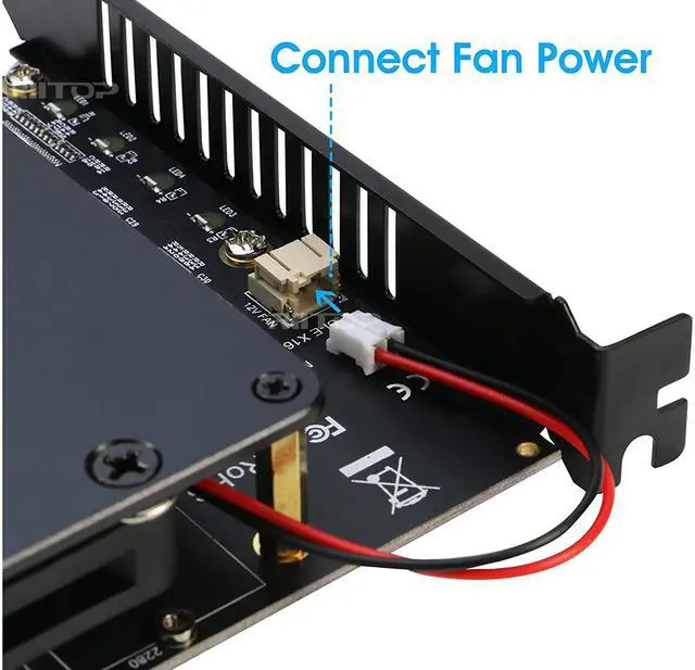Alt view image 5 of 7 - Quad NVMe PCIe Adapter, RIITOP 4 Port M.2 NVMe SSD to PCI-e 4.0/3.0 x16 Card with Fan for 2230/2242/2260/2280 SSD (PCI-e Bifurcation Required)