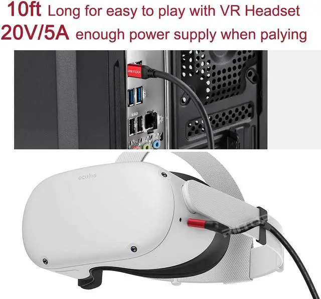 Alt view image 4 of 7 - VR Link Cable Compatible with Oculus Quest 2 10ft, RIITOP USB C to Type C 10Gbps Data Transfer & 5A PD Charging Cable for Meta Quest 2 VR Headset and Gaming PC, 4K Video Streming