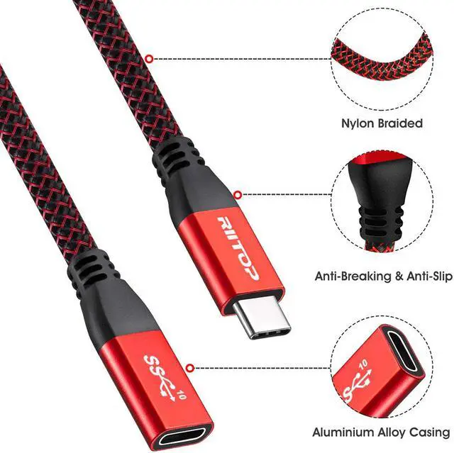 Alt view image 6 of 7 - USB Type C Extension Cable 10Gbps Data Transfer, Fast Charge 100W, HD 4K @60Hz Video Output, Braided USB Type C Cord 6ft Male to Female for MacBook Pro 2020, iPad Pro 2020, iPad Air 4, Galaxy S20