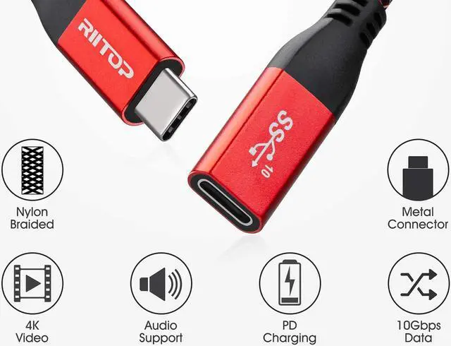 Alt view image 5 of 7 - USB Type C Extension Cable 10Gbps Data Transfer, Fast Charge 100W, HD 4K @60Hz Video Output, Braided USB Type C Cord 6ft Male to Female for MacBook Pro 2020, iPad Pro 2020, iPad Air 4, Galaxy S20