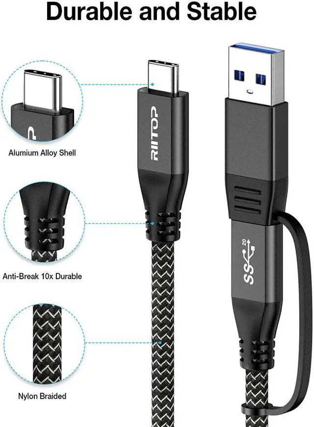Alt view image 4 of 6 - USB 3.2 Type C to USB C Cable 20Gbps 100W 1ft, 2-in-1 USB-A/C to USB-C Fast Charger Charging Cable Cord and Data Sync for Apple MacBook Pro/Air 2020,iPad Pro 2020,Samsung Galaxy S21,Type-C Laptops