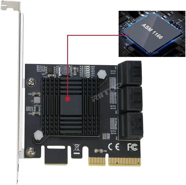 Alt view image 4 of 6 - PCIe SATA Card 6Ports, RIITOP PCI-e Express to SATA3 6Gbps Expansion Controller Adapter Card, ASM1166 Chip Non-Raid,with 6 SATA Cables and Low Profile Bracket, Support 6 SATA 3.0 Devices